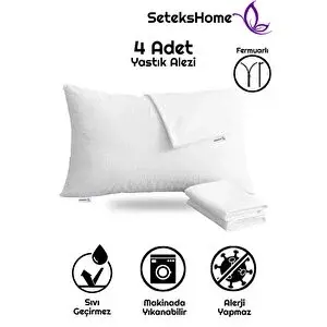 Setekshome Sıvı Geçirmez Fermuarlı Yastık Alezi Yastık İçi Yastık Kılıfı 4 Adet