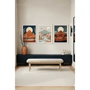 Tontilika Japon Manzaraları 3’lü Ahşap Çerçeveli Tablo Seti 30x42 cm