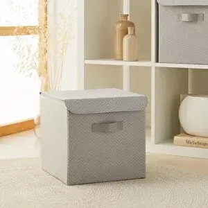 Ocean Home Textile Gri Balıksırtı Kapaklı Kutu 30 X 30 X 30 Cm
