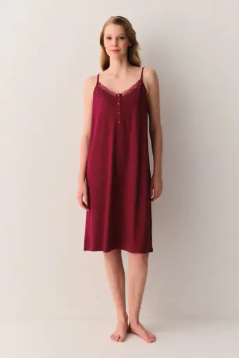 Bordo Catrine Kısa Gecelik