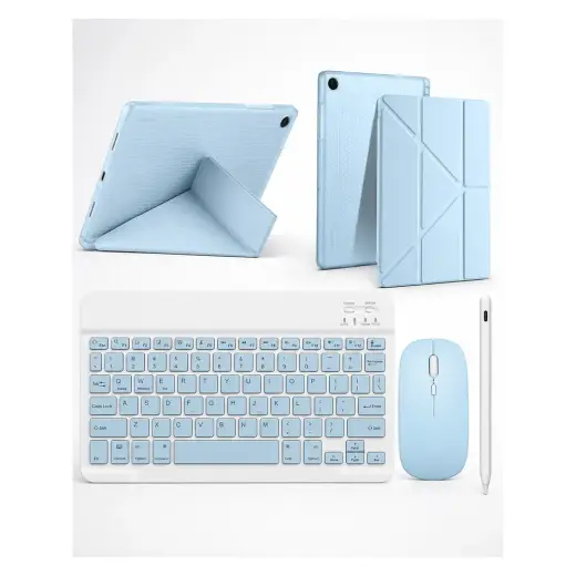 Five-E Samsung Galaxy Tab A11 Plus 11 Inc Smart Combo Türkçe Klavyeli Tablet Origami Kılıf Seti -Mouse Kalem Dahil