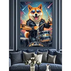 Tablomega Bateri Çalan Shiba Köpek Dekoratif Kanvas - Mdf Ahşap Tablo 70x100 cm