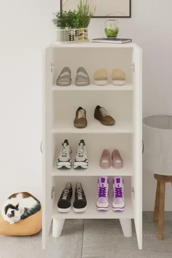 Kzy Mobilya 2 Kapaklı 4 Raflı Çok Amaçlı Ayakkabılık Beyaz