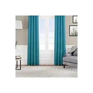 Goccia Home Kadife Dokulu Fon Perde Pilesiz Tek Kanat Mavi 50x260 cm