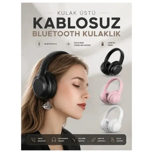 Renas Store Kablosuz Bluetooth Kulaklık Anc/enc Destekli Kulak Üstü Yüksek Ses Kaliteli