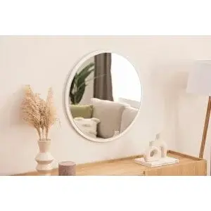 Vivense Dfn Wood Yuvarlak Duvar Aynasi, Beyaz, 70x70