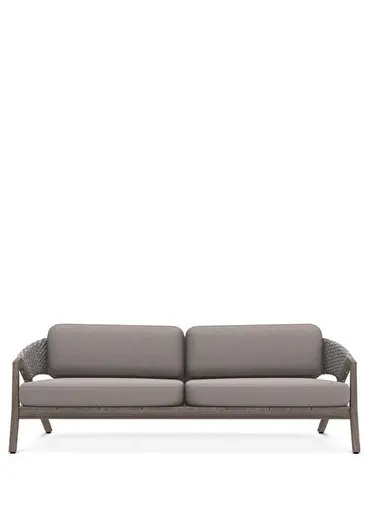Knit Light Grey Tik Ağacı Üçlü Bahçe Kanepesi