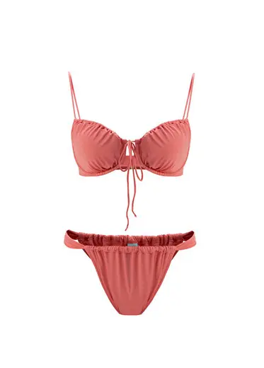 Scarlett Somon Rengi Büzgü Detaylı Kadın Bikini Takımı