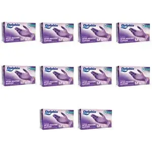 Dolphin Tek Kullanımlık Lila Nitril Eldiven - Muayne Eldiveni Medium Orta Boy - 100'lü 10 Paket