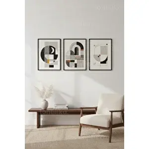 Tontilika Modern Soyut Geometrik Renk Blokları 3’lü Ahşap Çerçeveli Tablo Seti 30x42 cm