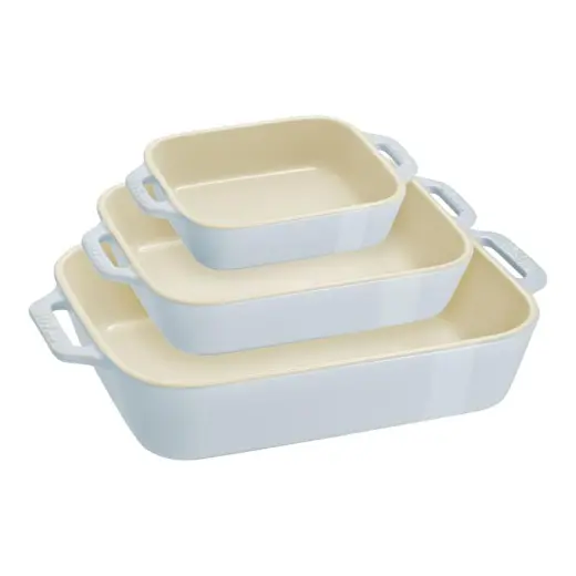 Staub Seramik Dikdörtgen Fırın Kabı Seti, 3 Parça, Bebek Mavisi