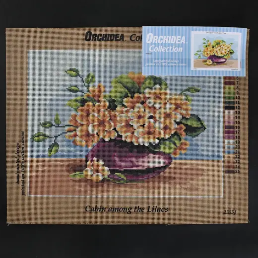 Orchidea 30x40 cm Bouquet İn Purple Vase Baskılı Goblen 2355J