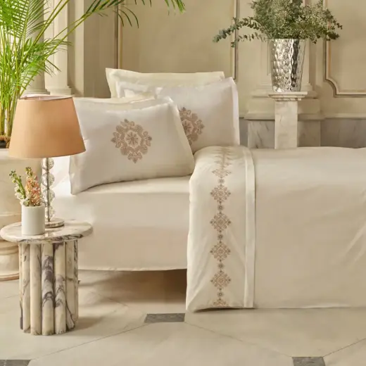 Karaca Home Kelsey Brodeli Nakışlı %100 Pamuk Çift Kişilik Nevresim Takımı Beyaz
