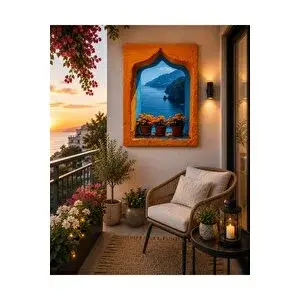 Mgi Design Deniz Manzaralı Akdeniz Penceresi Kanvas Tablo – Modern Salon Duvar Dekoru Tablo | Modern Duvar Dekoru | Salon, Yatak Odası Ve Ofis İçin | Sanatsal Ev Dekorasyonu 70x100 cm