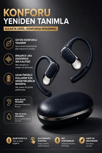 Premium Yapay Zeka Destekli Açık Kulak Clip-On Kulaklık, ChatGPT & DeepSeek AI, Gerçek Zamanlı Çeviri Kulaklık, Unisex - Kadın-Erkek Kulaklık