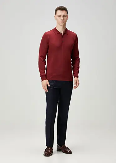 Lacivert Beli Kordonlu Yün Pantolon