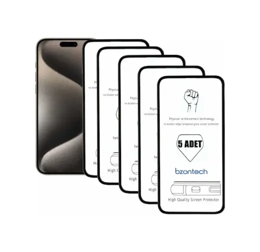 Bzontech Apple Uyumlu iPhone 15 Pro Max İle Ekran Koruyucu Tam Kaplayan 5li Set