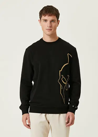 Siyah Kask Nakışlı Sweatshirt