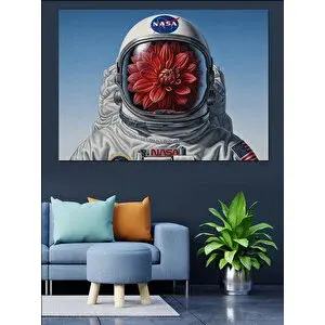 Tablomega Çiçek Başlı Astronot Dekoratif Kanvas - Mdf Ahşap Tablo 100x140 cm