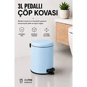 SAS Pedallı Çöp Kovası 3 Litre İç Kovalı Kapaklı Banyo Çöp Kutusu Bebek Mavisi - Elit 7003
