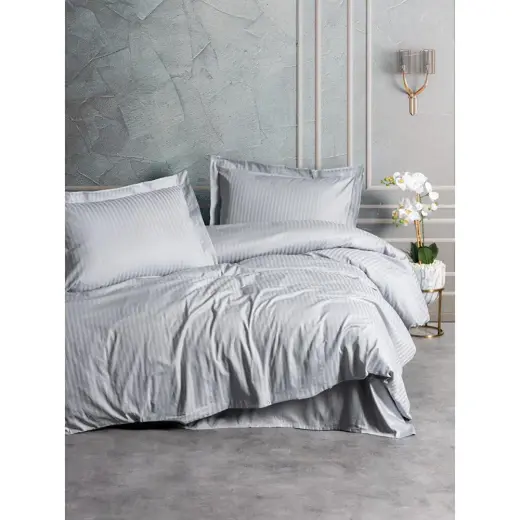 Cotton Box Elegant Stripe Saten Çift Kişilik Nevresim Takımı Gri