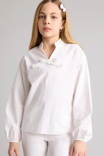 %100 Pamuk Poplin Bluz Kız Çocuk