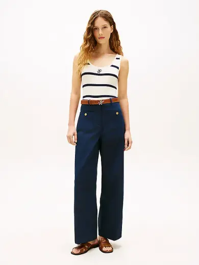 Kadın Preppy Cotton Wide Pantolon