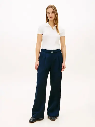 Kadın Linen Blend Wide Leg Pantolon