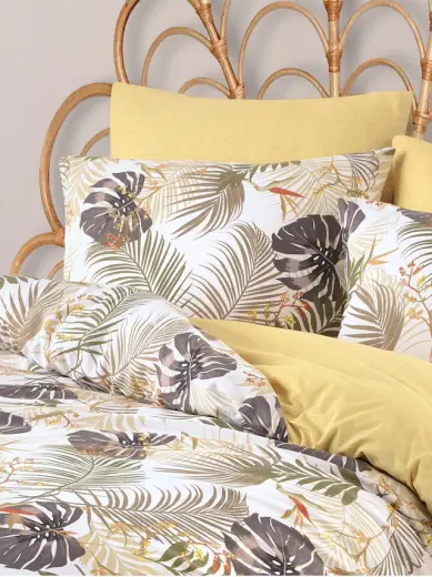 Mystory Home Lastikli Çarşaflı Çift Kişilik Nevresim Takımı Monstera