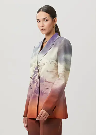Baskılı Kruvaze Yün Blazer