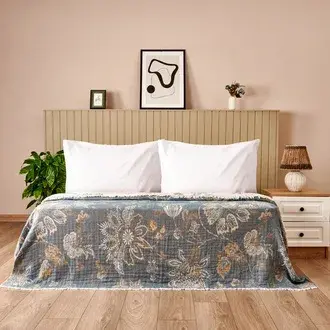 Evidea Soft Mavera Çift Kişilik Yatak Örtüsü - Mavi / Ekru - 230x240 cm