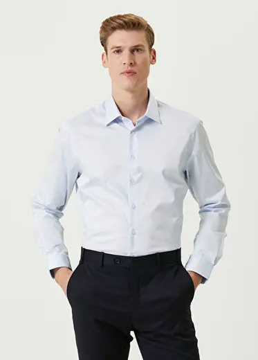 Custom Fit Mavi Twill Gömlek