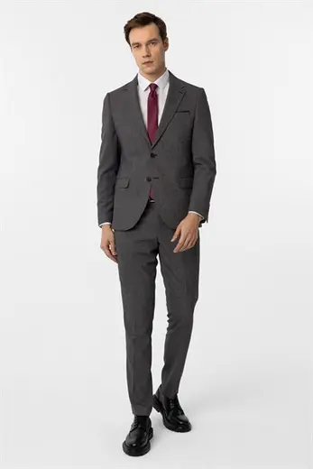 Siyah Slim Fit Desenli Mono Yaka 6 Drop Klasik Takım Elbise