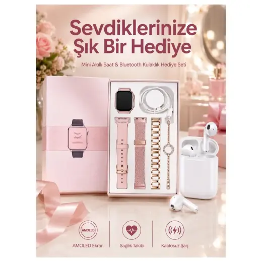 Akıllı Bayi 3 Kordonlu Dokunmatik Ekran Akıllı Saat ve 2.nesil Kablosuz Bluetooth Kulaklık Anc/enc Aby