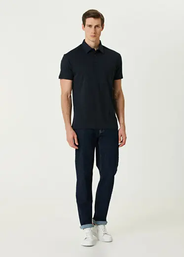Qsimple Muscle Fit Lacivert Modal Polo Yaka Kısa Kollu Erkek T-shirt