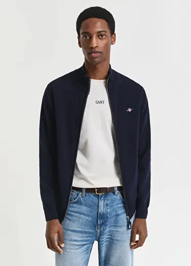 Lacivert Yün Fermuarlı Regular Fit Erkek Hırka