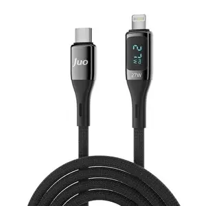 Juo JCBL271-B 27 W Dijital Led Ekranlı USB Type-C to Lightning Hızlı Şarj ve Data Kablosu 1 M Siyah
