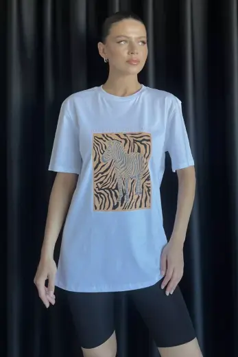 Zebra Baskılı Kadın Tişört