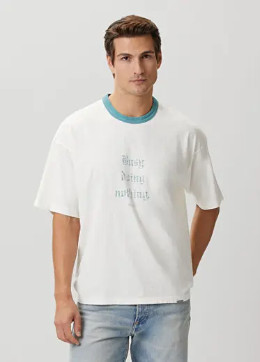Busy Doing Nothing Beyaz Slogan Baskılı T-shirt