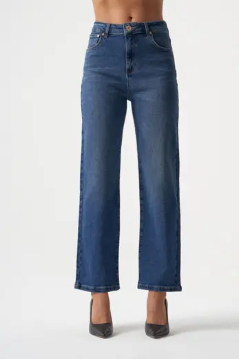 MZL Normal Bel Klasik Kesim Lacivert Boru Paça Denim Pantolon