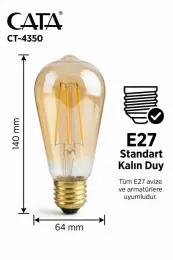Cata CT-4350 ST64 Rustik LED Ampul 4W E27 Amber (Sarı Işık) Armut Tipi Dim Edilebilir Dekoratif 8