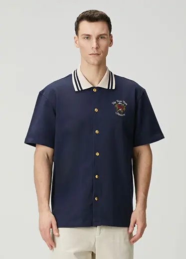 Lacivert Polo Yaka Kısa Kollu Triko