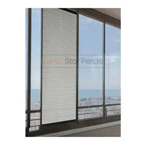 Trend Stor Perde Krem Plise Tül Katlanır Cam Balkon Perdesi - Ofis Perdesi - Salon Perdesi - 002 120x200 cm