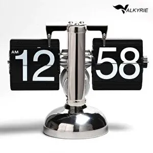 Valkyrie Retro Metanik Yaprak Saat Ev Ofis Masa Saati Paslanmaz Çelik Tek Bacak Siyah