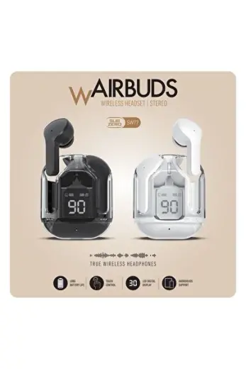 Airbuds Dijital Göstergeli Bluetooth 5.3 Kulaklık beuaz-siyah