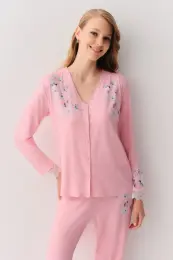 Pembe Puantiyeli Jane Gömlek Yaka Pijama Takımı 2