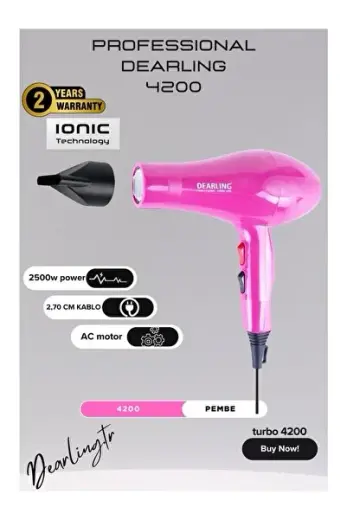 2500W Profesyonel Iyonik Fön Makinesi | 2 Isı ve Hız Ayarı | 2 Yıl Garantili | pembe Canlılık