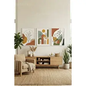 Tontilika Bohem Bitki Sanatı 3’lü Ahşap Çerçeveli Tablo Seti 30x42 cm