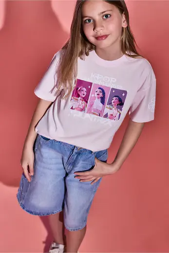 %100 Pamuk Kpop - Demon Hunters Oversize Tişört Kız Çocuk