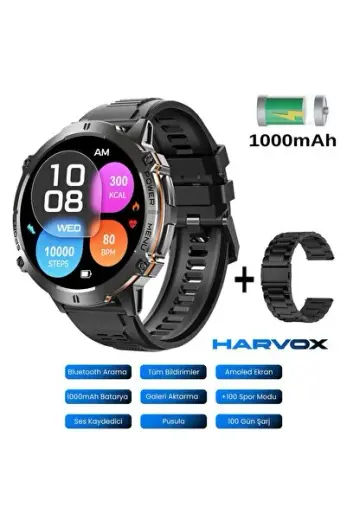 Harvox X2 Pro Tank Outdoor Çift Kordon Sesli Arama Görüşme Amoled Ekran Profosyonel Akıllı Saat